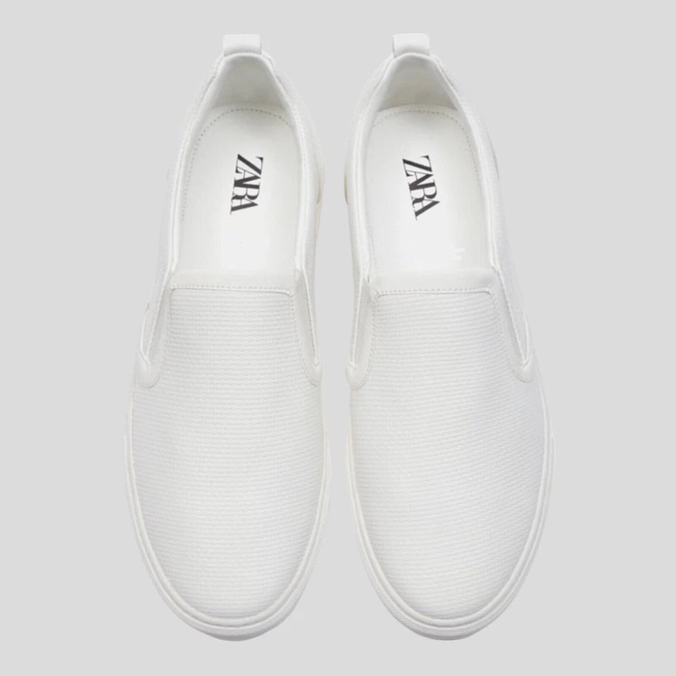 Zara White Textured Leather Slip-On Sneaker