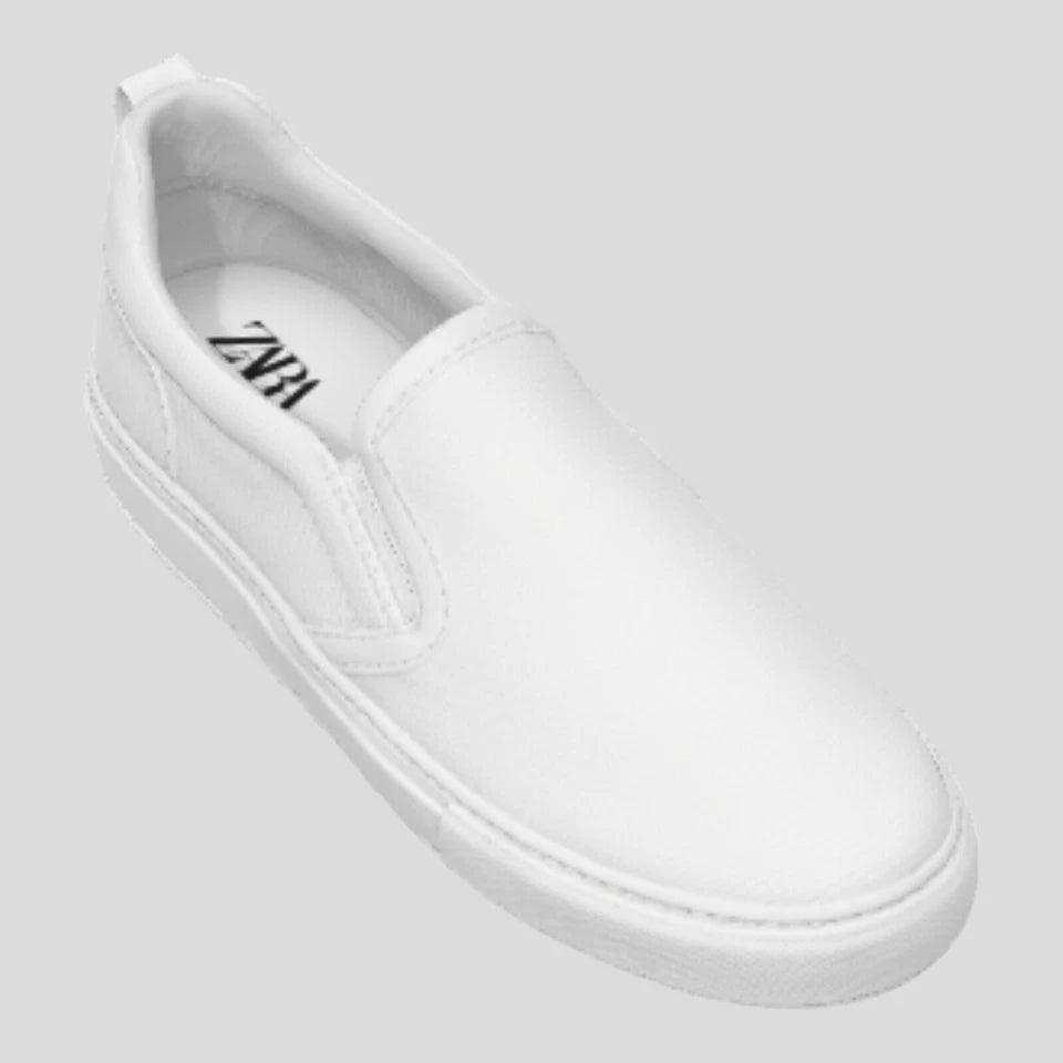 Zara White Textured Leather Slip-On Sneaker
