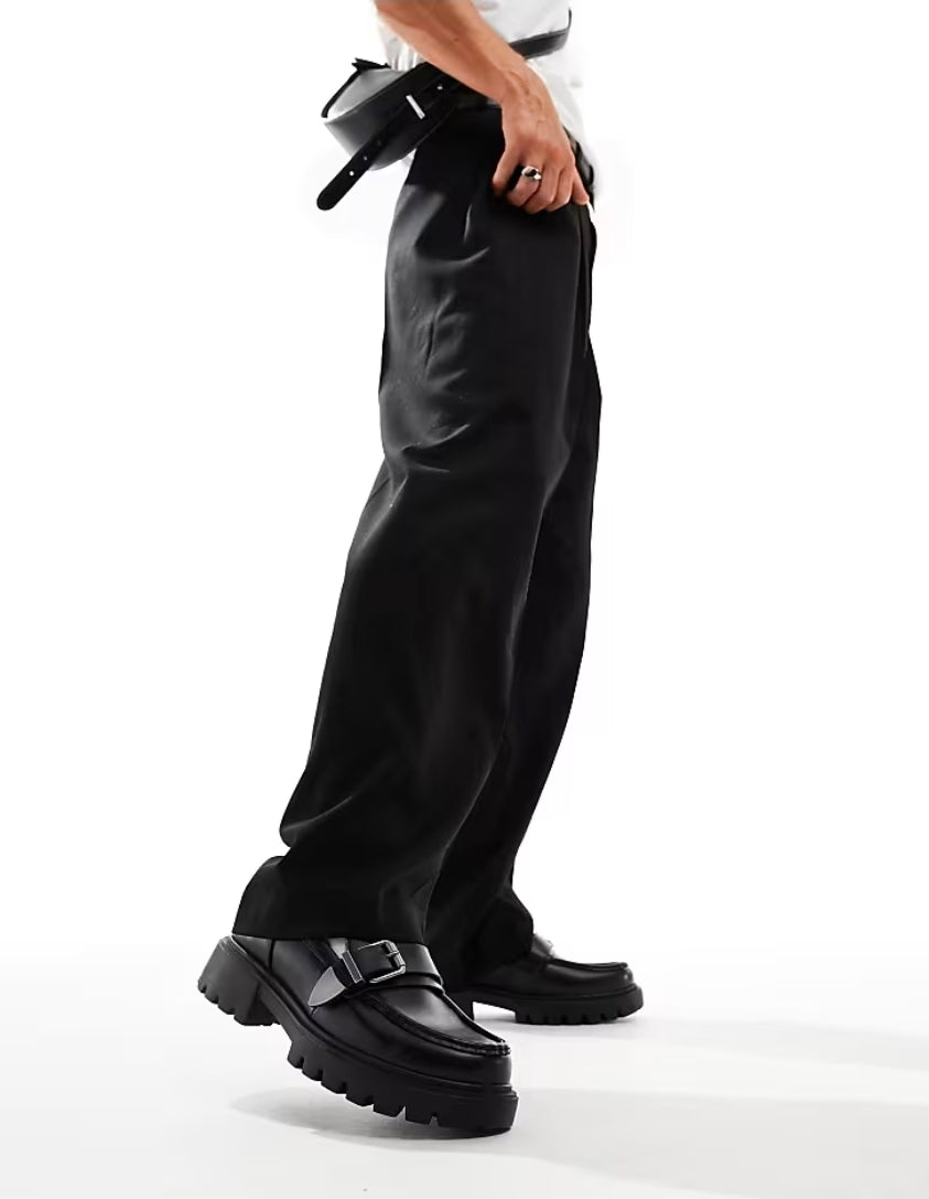 Pull&Bear Black Leather Buckle Loafer