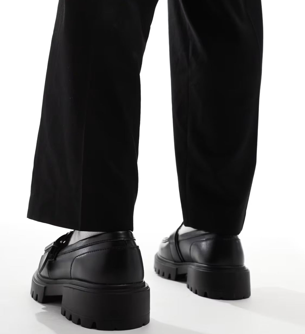 Pull&Bear Black Leather Buckle Loafer
