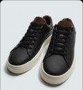 Black Leather Court Sneaker with Brown Suede (12-d)