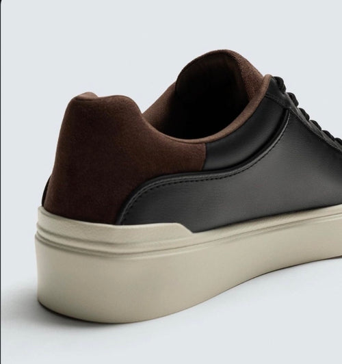 Black Leather Court Sneaker with Brown Suede (12-d)
