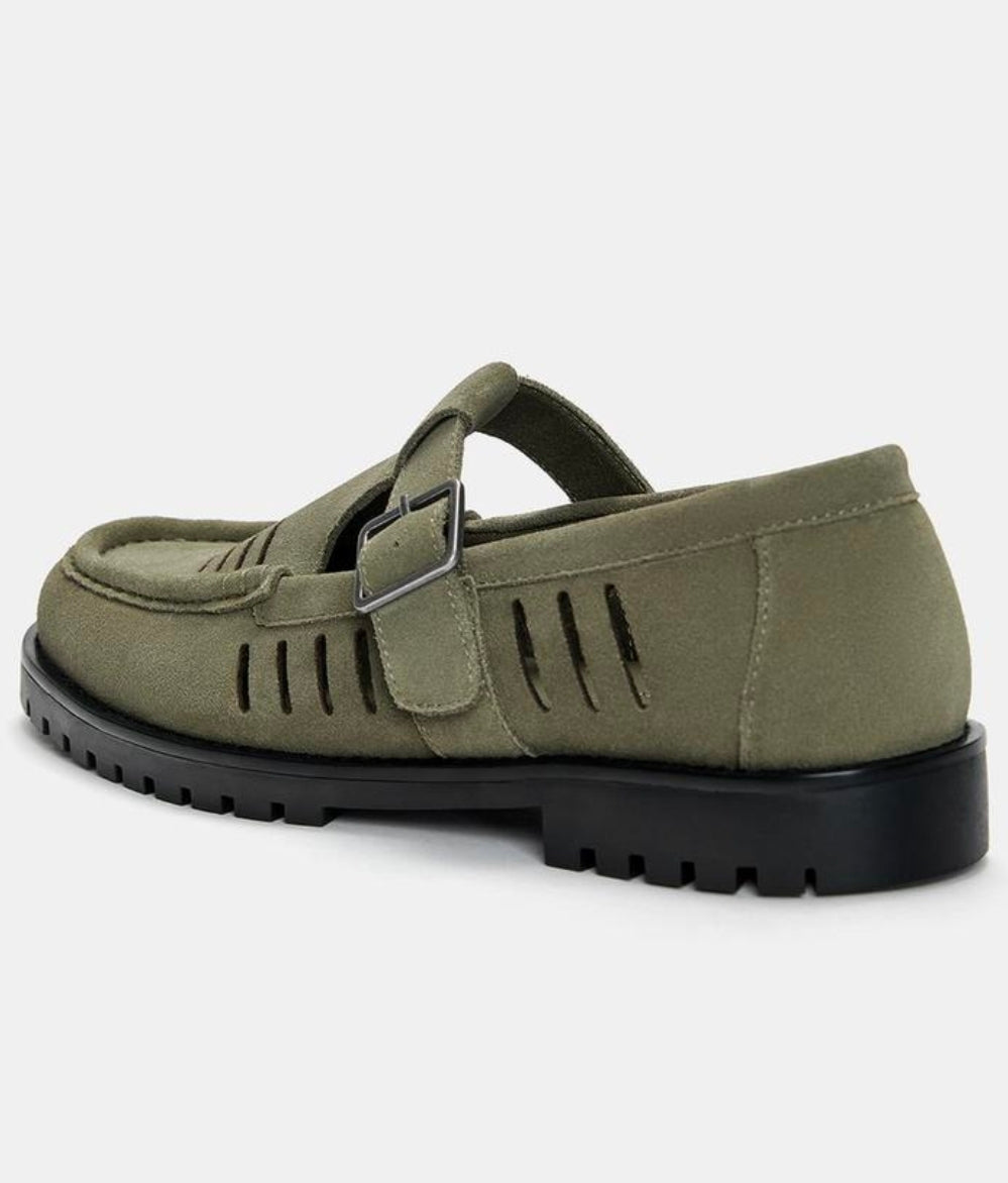 Olive Loafer with Lug Sole (17-f)