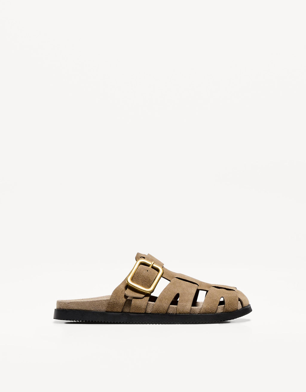 Bershka Suede Sandal with Gold Buckle