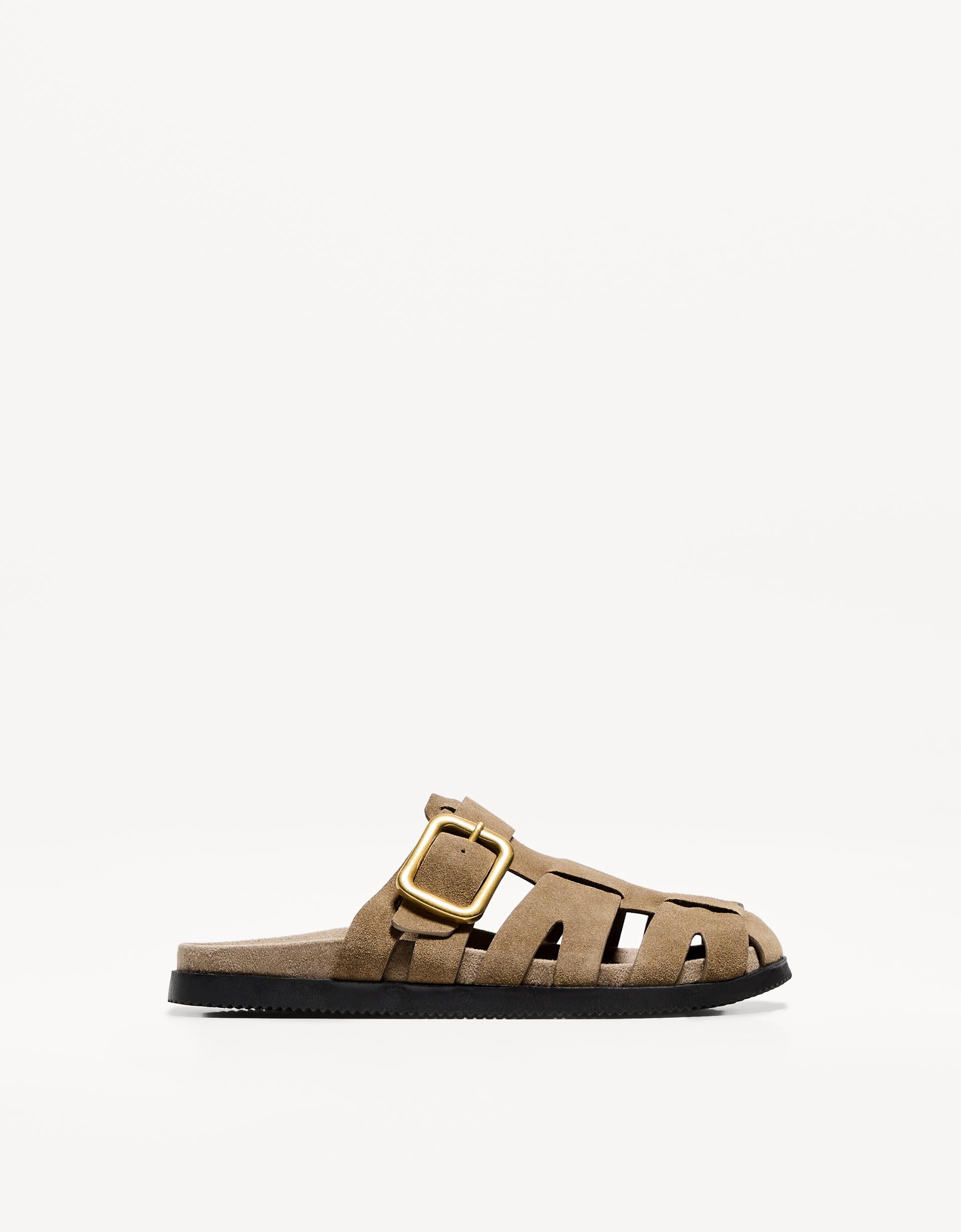 Bershka Suede Sandal with Gold Buckle