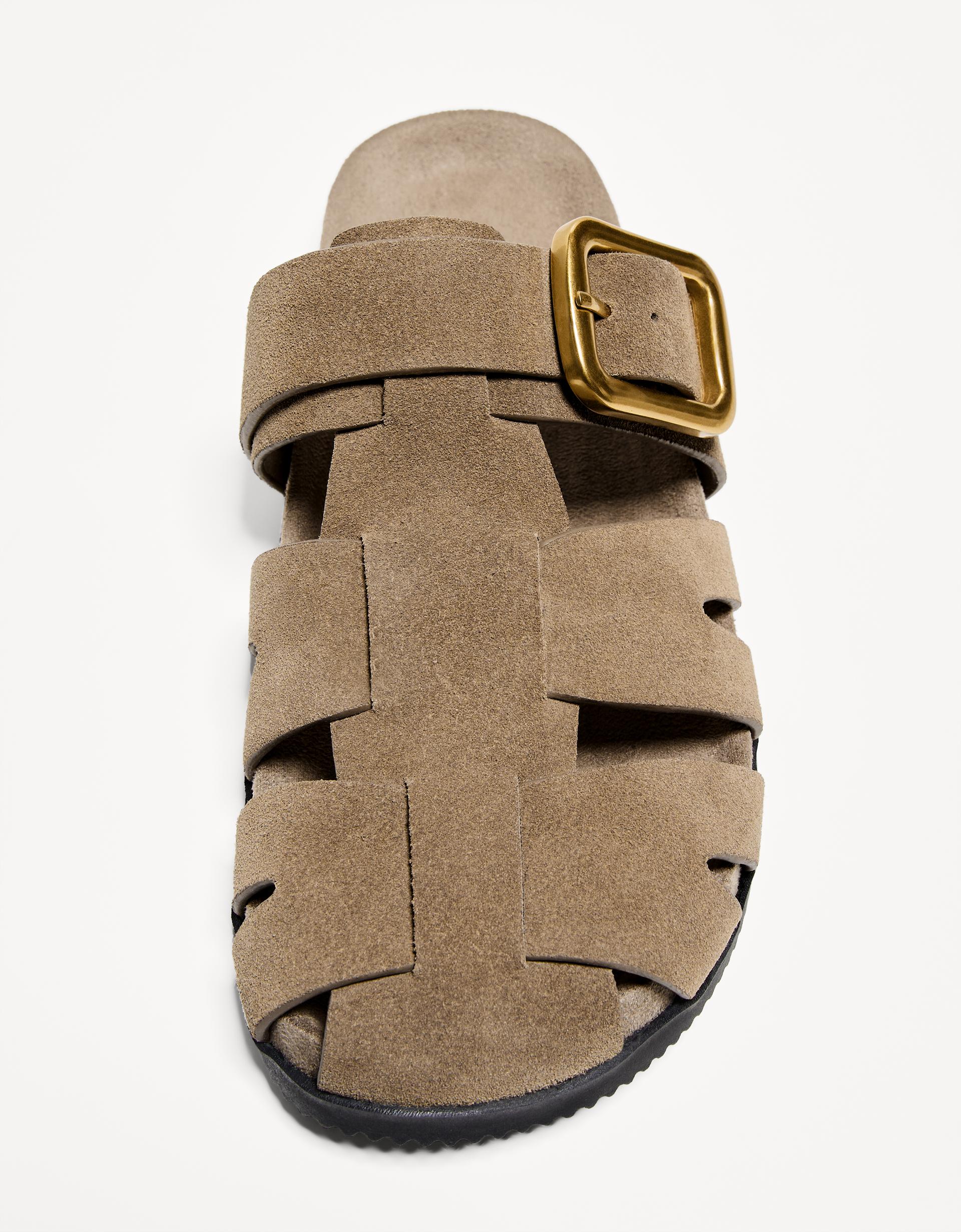 Bershka Suede Sandal with Gold Buckle