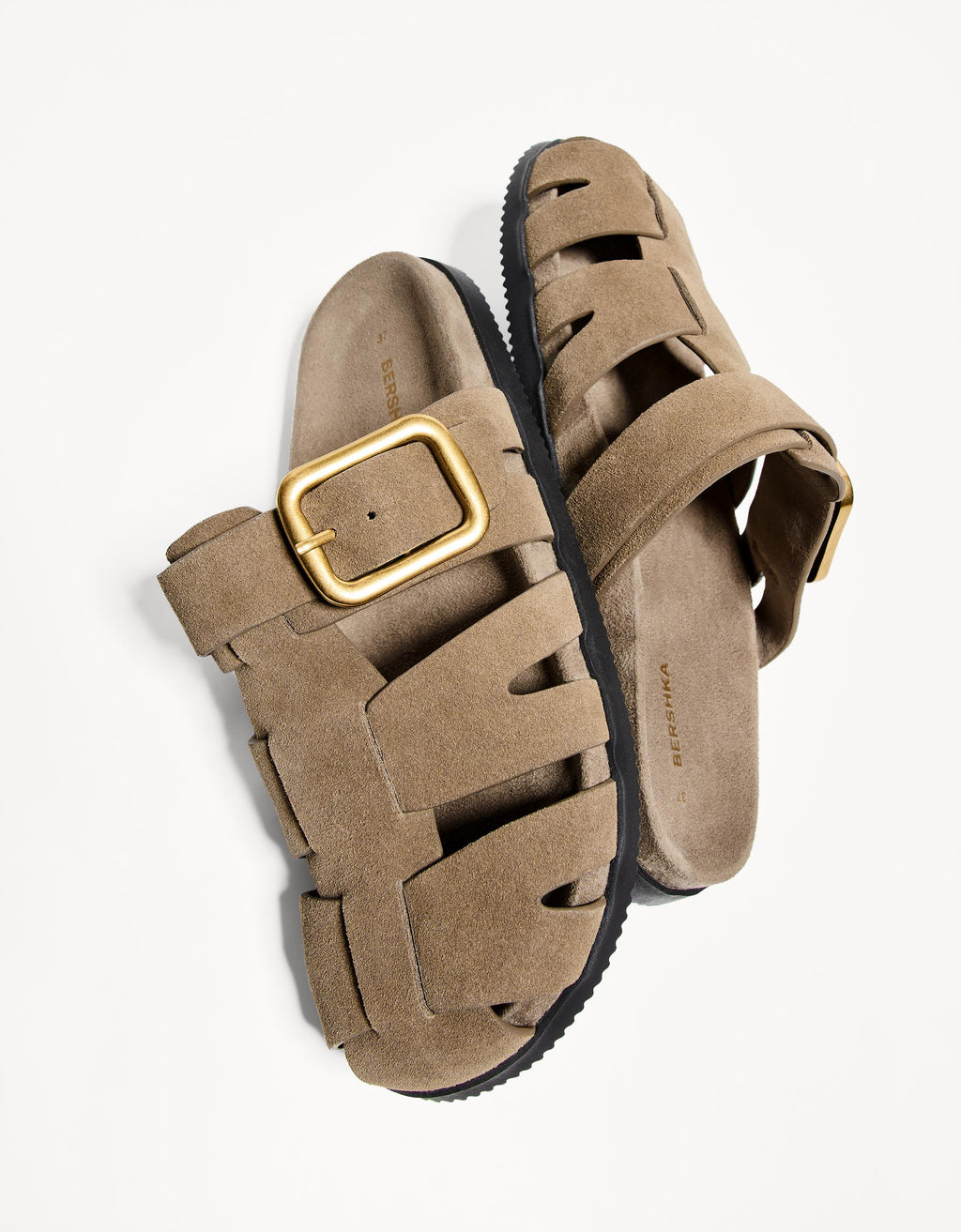Bershka Suede Sandal with Gold Buckle