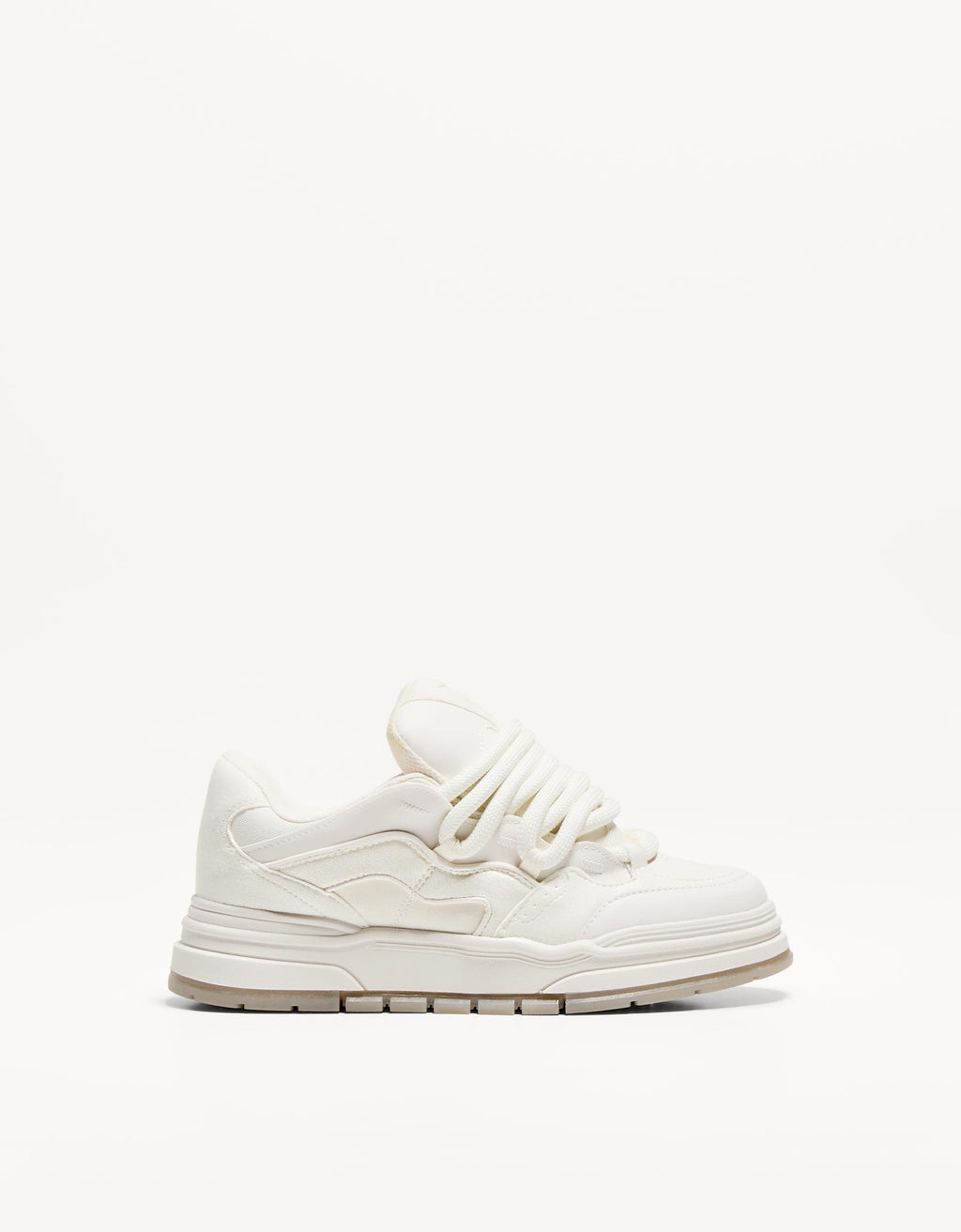 Bershka White Puffy Oversized Lace-Up Sneaker