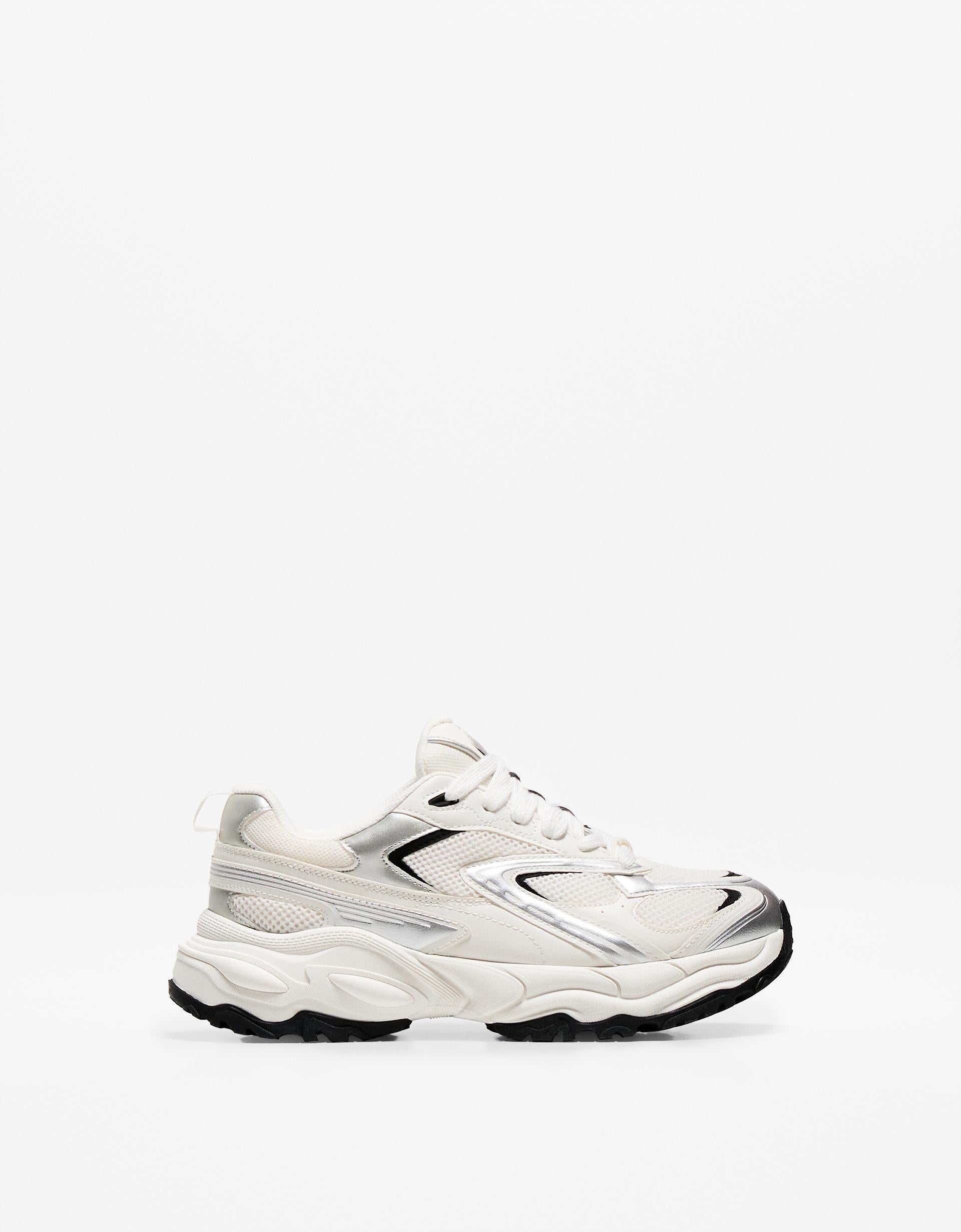 Bershka White & Silver Chunky Sneaker