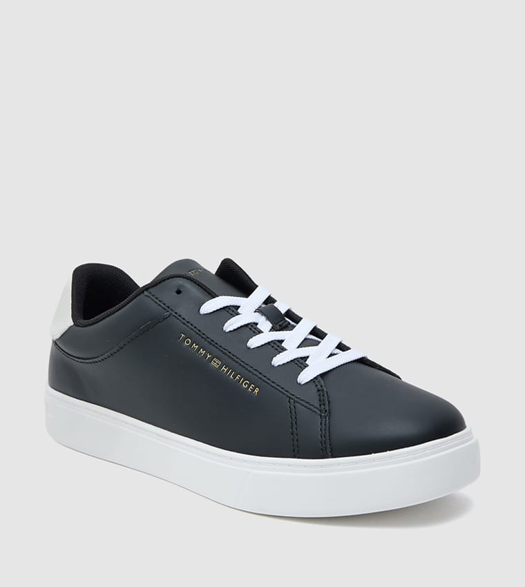 Tommy Hilfiger Black Leather Sneaker    (79-A)