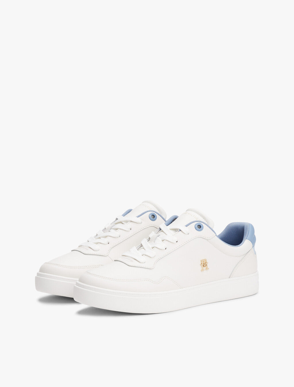 Tommy Hilfiger White Leather Court Sneaker with Blue Heel (81-A)
