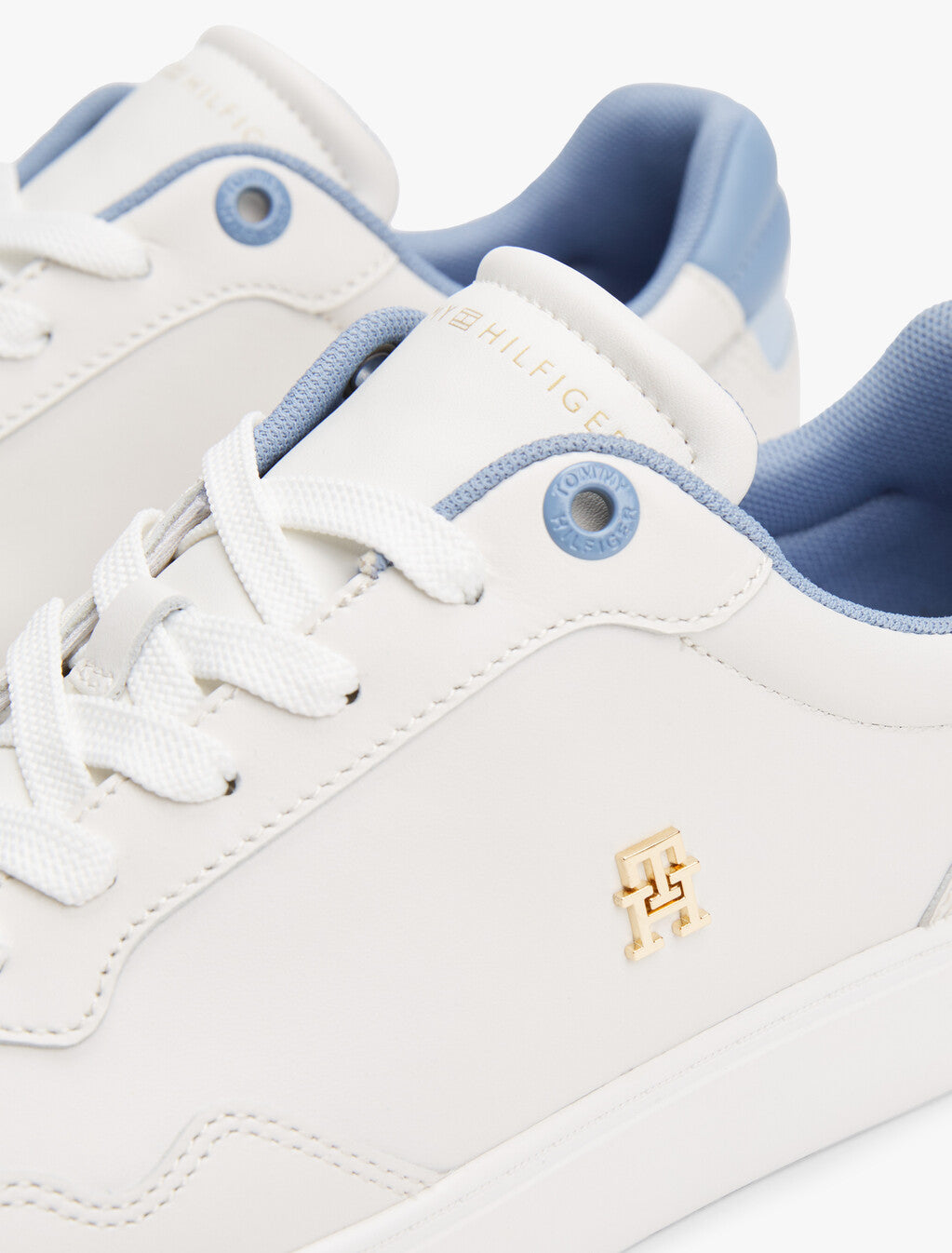 Tommy Hilfiger White Leather Court Sneaker with Blue Heel (81-A)