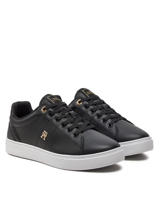 Tommy Hilfiger Black Leather Court Sneaker     (81-B)