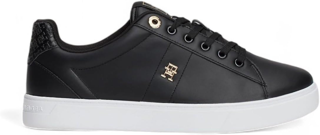 Tommy Hilfiger Black Leather Court Sneaker     (81-B)