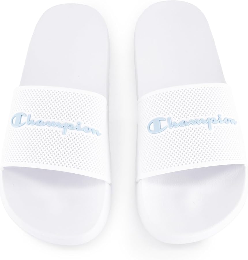 Champion White Mesh Slide with Blue Script (F)