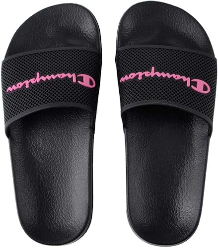 Champion Black Mesh Slide with Pink Script  (L)