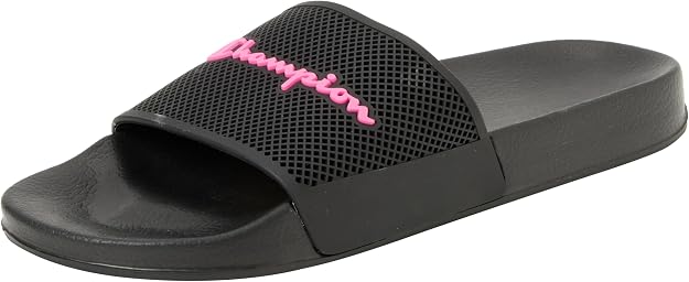Champion Black Mesh Slide with Pink Script  (L)
