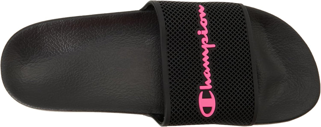 Champion Black Mesh Slide with Pink Script  (L)