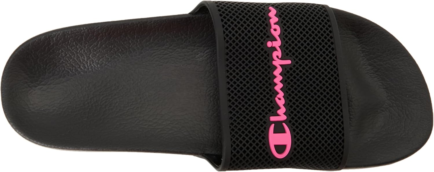 Champion Black Mesh Slide with Pink Script  (L)
