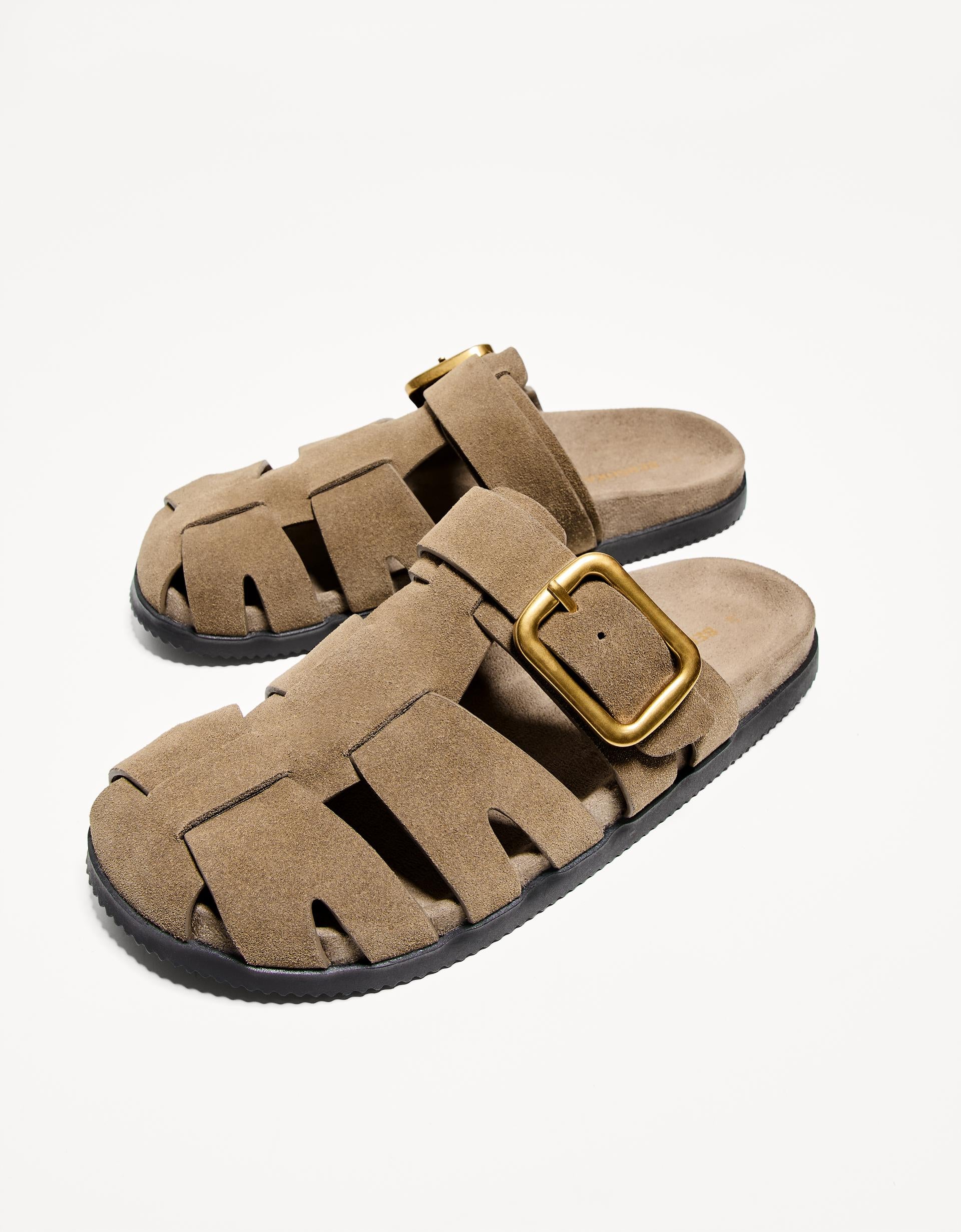 Bershka Suede Sandal with Gold Buckle
