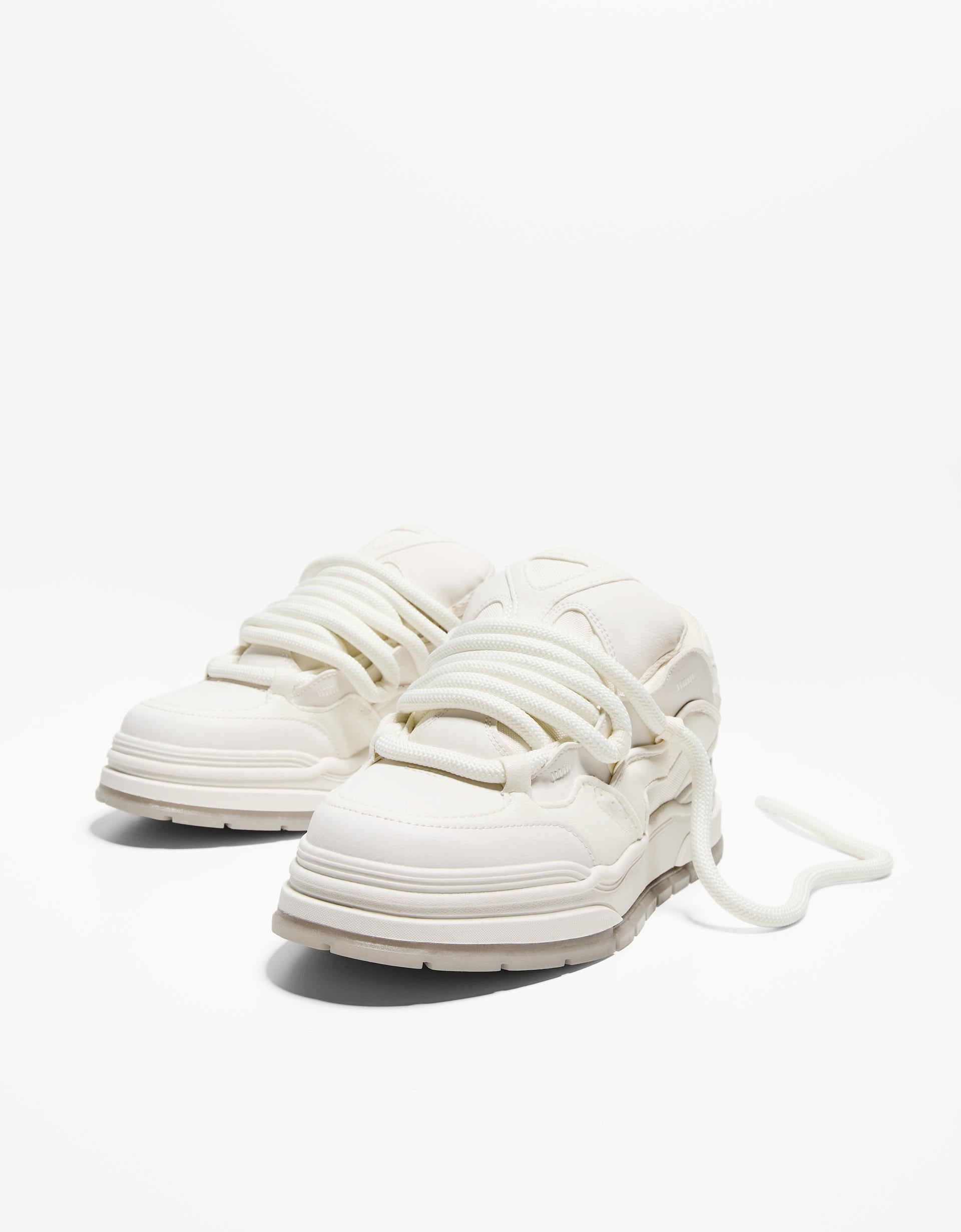 Bershka White Puffy Oversized Lace-Up Sneaker