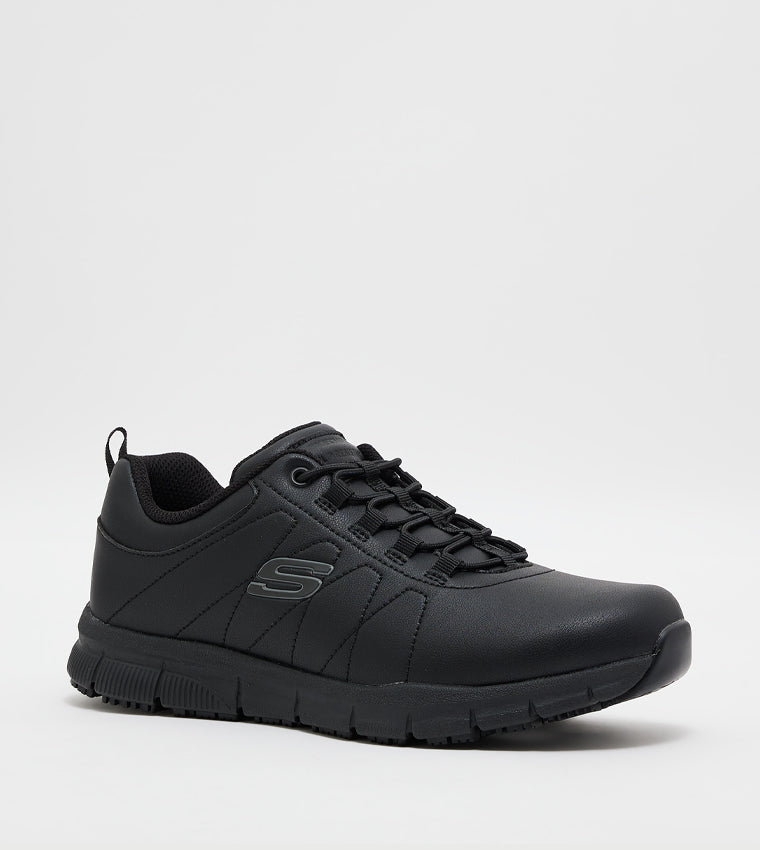 Skechers All-Black Leather Lace-Up Sneaker