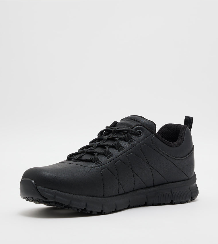 Skechers All-Black Leather Lace-Up Sneaker