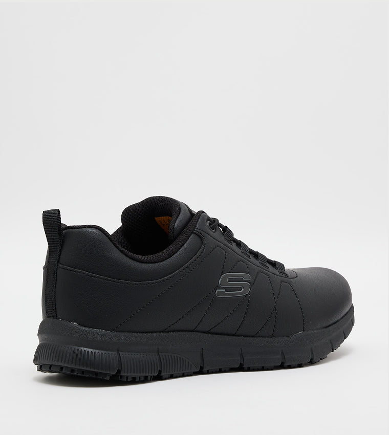 Skechers All-Black Leather Lace-Up Sneaker