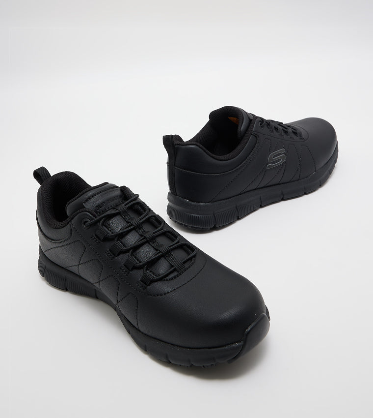 Skechers All-Black Leather Lace-Up Sneaker