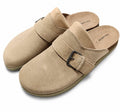 Suede Buckle Mule – Sand
